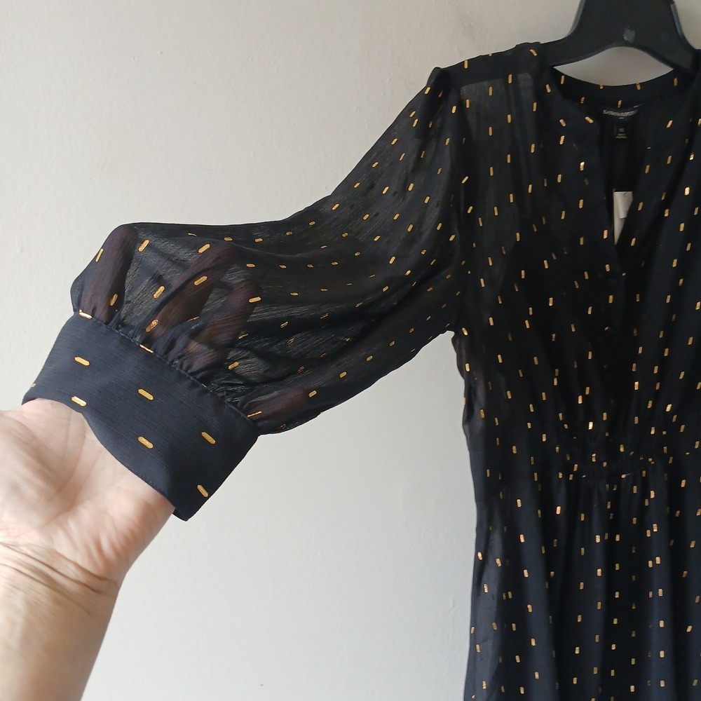 Banana Republic Women's Size XS Black Gold Metallic Blouson Dress Lined NWT!!! - Picture 8 of 16